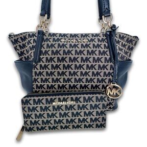 Michael Kors MK Zip Around Wallet + Matching Logo Tote Bag